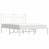 Bed Frame White Powder-Coated Steel Double Bed Frame 353586