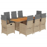 9 Piece Garden Dining Set with Cushions Grey Poly Rattan 3212288