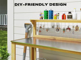 Wooden Potting Bench Table with Aluminium Worktop, Outdoor Garden Workbench with 2 Shelves T3398P552685