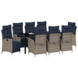 Garden Dining Set with Cushion 9 pcs Grey and Black Rattan 3380588