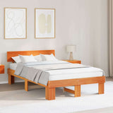 Bed Frame with Headboard Wax Brown 135 x 190 cm Solid Pine Wood 872577