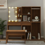 Dressing Table Set with LED Brown Oak Engineered Wood 3114106