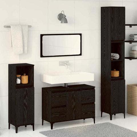 Bathroom Furniture Set with Drawer 3 pcs Black 30 x 30 x 180 cm 3333091