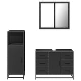 ZNTS 3 Piece Bathroom Furniture Set Black Engineered Wood 3300960