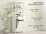 Tall Bathroom Cabinet, with Laundry Basket - White T3398P378059