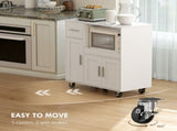 Rolling Kitchen Cart, Microwave Cabinet with Sliding Tray, Drawer, 3-Door Cupboards, Adjustable T3398P555846