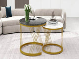 Round Coffee Modern Coffee Table Set of 2 Marble Pattern Top with Metal Frame, Small Side WF307775AAA