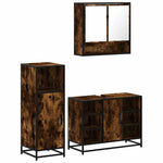 ZNTS 3 Piece Bathroom Furniture Set Smoked Oak Engineered Wood 3301002