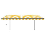 ZNTS Manual Retractable Awning with Posts 5x3 m Yellow and White 3070178