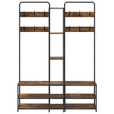 Coat Stand with Shoes Bench Smoked Oak 143 x 30 x 199.5 cm 8012046