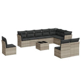 11 Piece Garden Sofa Set with Cushions Light Grey Poly Rattan 3217812