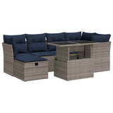 7 Piece Garden Sofa Set with Cushions Grey Poly Rattan Acacia 3327781