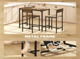3-Piece Bar Table Set with 2 Stools, Industrial Breakfast Bar Set with Footrest, Backrest for Dining T3398P555127