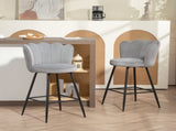 Set of Two Velvet-Feel Lotus Bar Stools - Grey T3398P377907