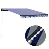 Manual Retractable Awning with LED 300x250 cm Blue and White 3055220