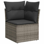 ZNTS 7 Piece Garden Sofa Set with Cushions Grey Poly Rattan Acacia 3327497