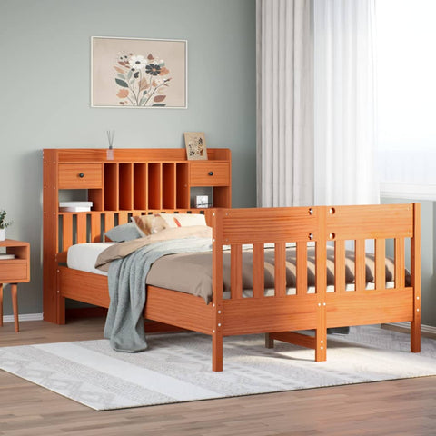 ZNTS Bed Frame without Mattress Wax Brown 120x190 cm Solid Wood Pine 3323280