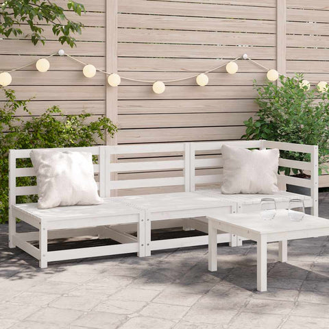 Garden Sofa 3-Seater White Solid Wood Pine 837950