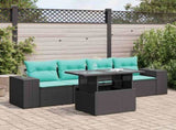 5 Piece Garden Sofa Set with Cushions Black Poly Rattan Acacia 3326718
