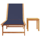 ZNTS Sun Lounger with Table Blue Solid Wood Acacia and Textilene 4008418