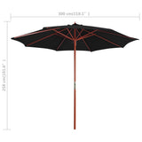Garden Parasol with Wooden Pole 300x258 cm Black 47124