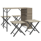 5 Piece Garden Dining Set Foldable Light Grey Poly Rattan 365948