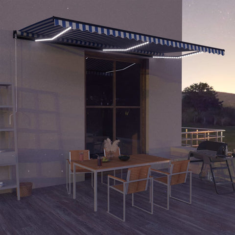 Manual Retractable Awning with LED 600x300 cm Blue and White 3051272