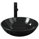 Bathroom Sink with Tap and Push Drain Black Tempered Glass 3098450