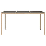 Garden Table 150x90x75 cm Tempered Glass and Poly Rattan Beige 316710