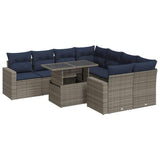 9 Piece Garden Sofa Set with Cushions Grey Poly Rattan Acacia 3326292