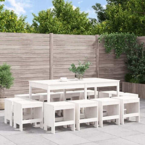 ZNTS 13 Piece Garden Dining Set White Solid Wood Pine 3157722