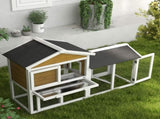Wooden Rabbit Hutch Outdoor, Double Tier with Water-Resistant Roof, Ramp 147 x 54 x 84 cm, Yellow T3398P350033