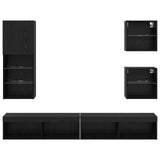 TV Wall Units with LED 5 pcs Black Oak Engineered Wood 3402952