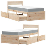 Bed with Drawers and Mattress 100x200 cm Solid Wood Pine 3281904