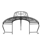Tree Bench Black Steel Half Round Decorative Inlays 318824