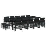15 Piece Garden Dining Set with Cushions Black Poly Rattan 3210811