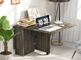 Folding Dining Table, Drop Leaf Table with 2-Tier Shelves, Rolling Casters, for Small Spaces, T3398P343160