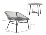 3 Pieces Rattan Bistro Set, Wicker Small Garden Table and Chairs Set with Cushions and Glass Top T3398P324009