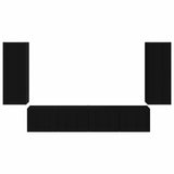 TV Wall Cabinet Set Wall-mounted 4 pcs Black Engineered Wood 3408917