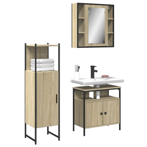 ZNTS 3 Piece Bathroom Cabinet Set Sonoma Oak Engineered Wood 3214756