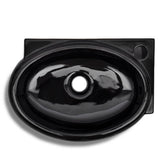 Ceramic Bathroom Sink Basin Faucet/Overflow Hole Black Round 141925