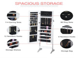 Jewelry Cabinet Standing Mirror Full Length Makeup Lockable Armoire Storage Organizer White T3398P344383