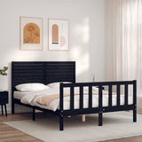 Bed Frame without Mattress Black Double Solid Wood Pine 3193185