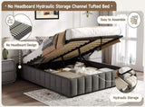 4ft6 Double Upholstered Storage Bed Frame, No Headboard Linen Bed Frame with Hydraulic Storage, N652P396290G