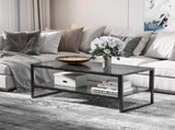 Coffee Table, Two-Tier Marble Centre Table with Metal Frame and Storage Shelf for Living Room, 106 x T3398P343257