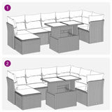 8 Piece Garden Sofa Set with Cushions Grey Poly Rattan Acacia 3326202