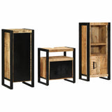 Bathroom Furniture Set 3 pcs Brown and Black Solid Mango Wood 3305620