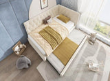 Upholstered Bed Daybed with Pull-Out Bed, 3FT Single Sofa Bed 90 x 190 cm, Ottoman Bed Trundle Beds N601P377081B