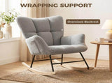 Rocking Chair, Teddy Fleece Rocker Chair with Tufted Wingback, Side Pockets, Rubber Wood Legs, Light T3398P548057