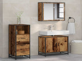 Bathroom Furniture Set with Door 3 pcs Old Wood Engineered Wood 3402432